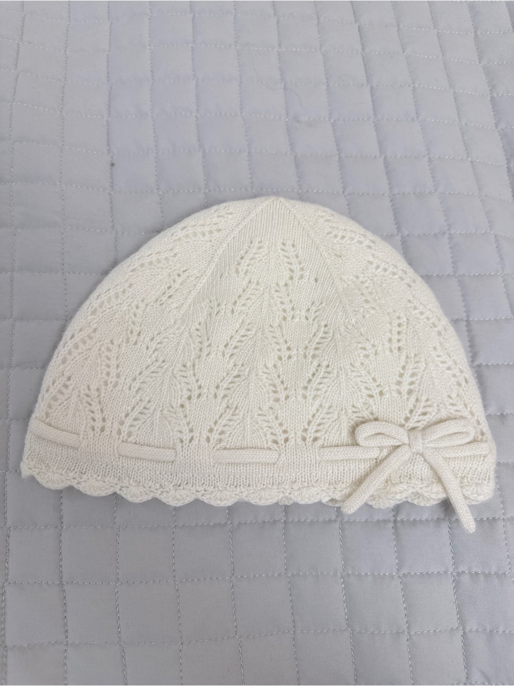 Janie and Jack Cream Knit Lace Beanie with Bow 6-12 months